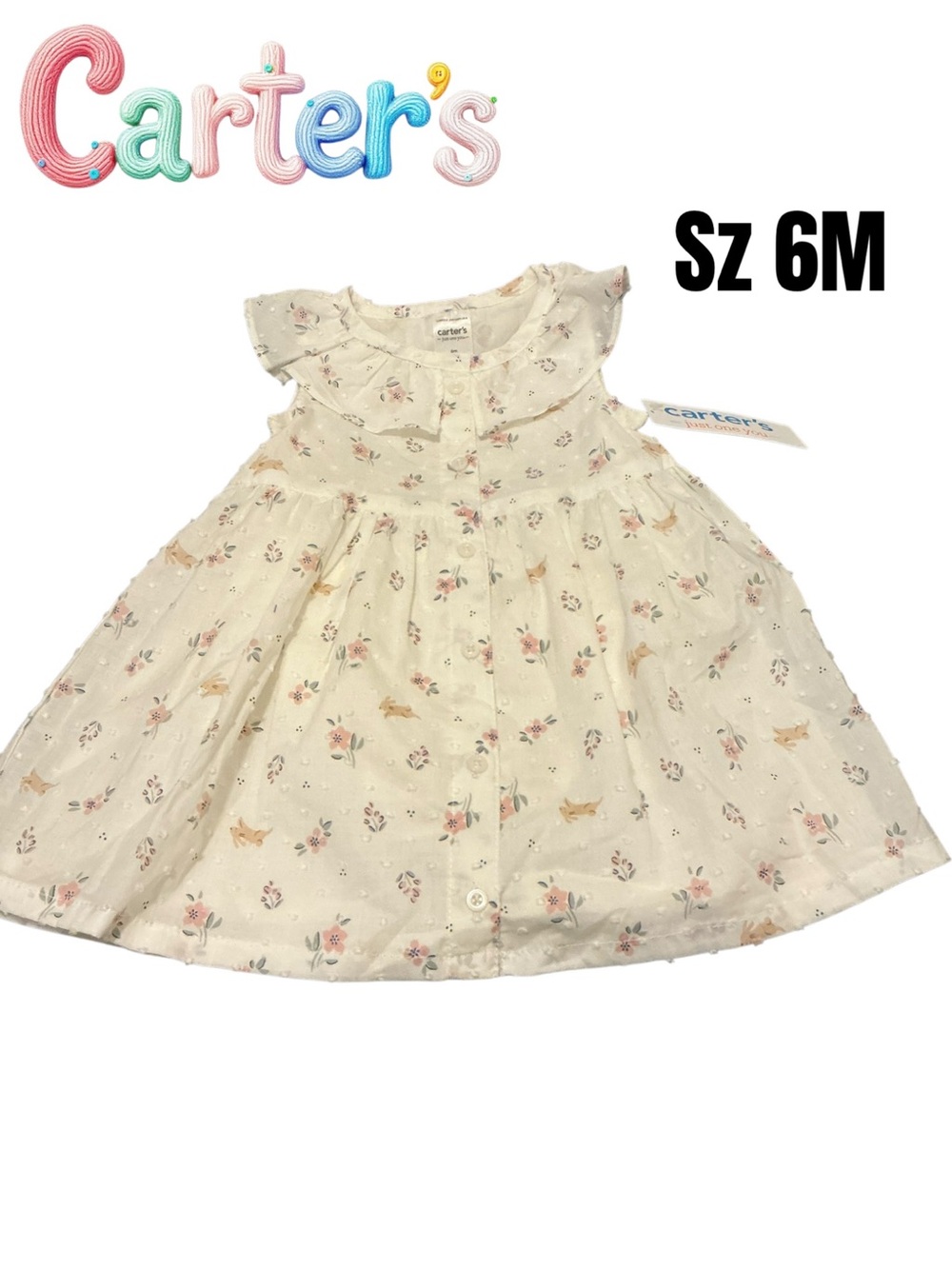 Carter's Cream Floral Ruffle Button-Front Dress